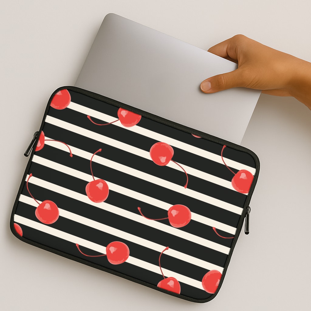 Black And White Stripes With Cherries MacBook Case