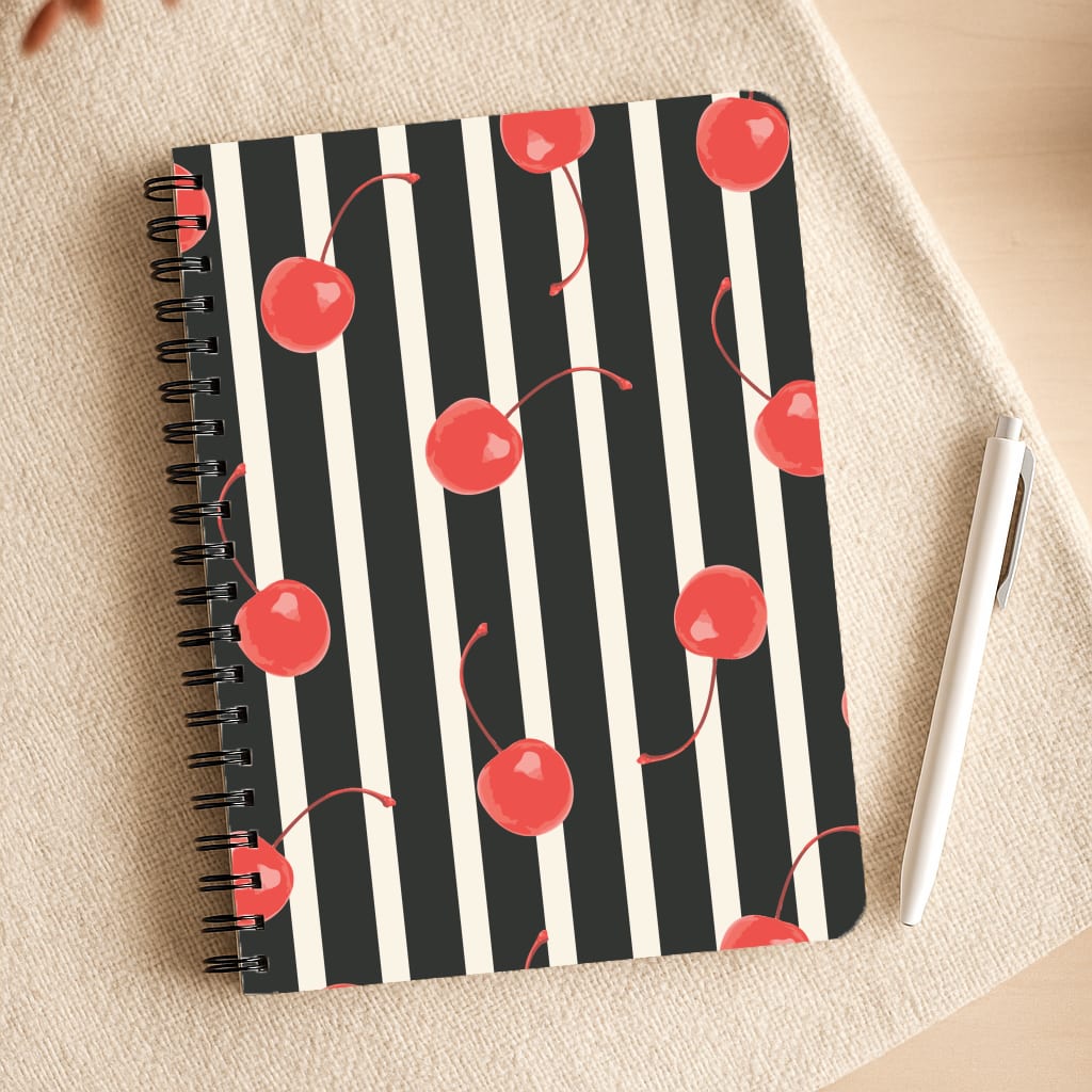 Black And White Stripes With Cherries Notepad
