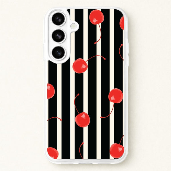 Black And White Stripes With Cherries Phone Case for Galaxy S26