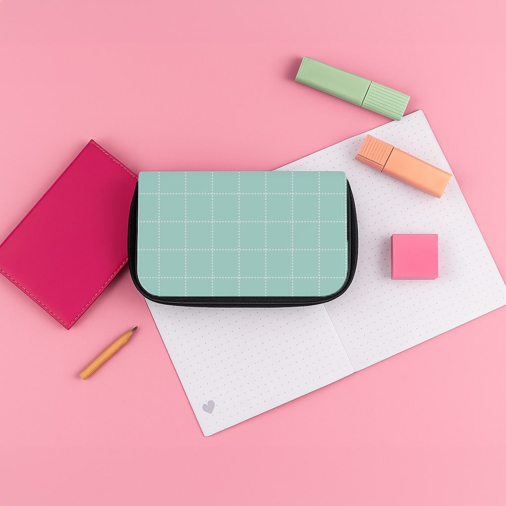 Criss Cross Cyan Stripes Pencil Case