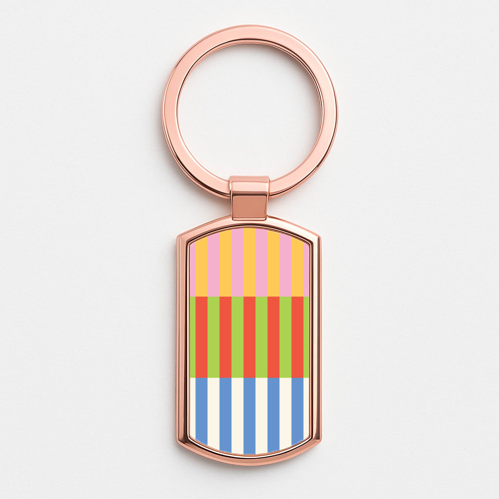 Colourful Stripes Pattern Rose Gold Keyring