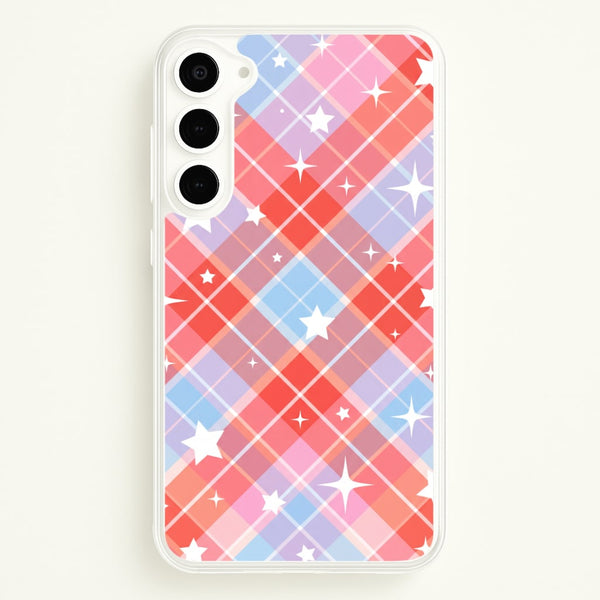 Coral Plaid Starfall Phone Case - Galaxy S23 Plus / Standard