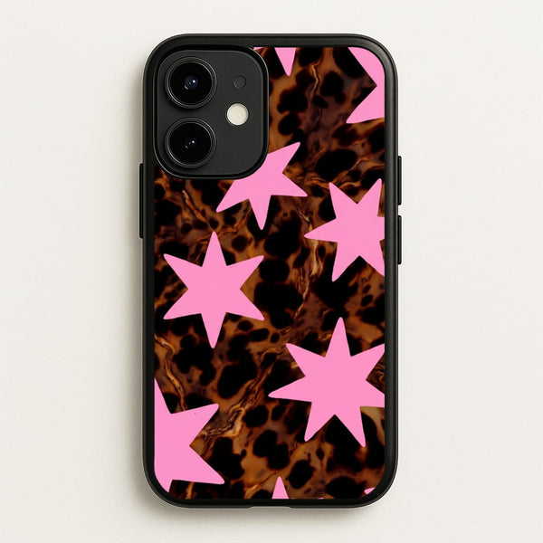 Tortoiseshell Star Scatter - Pink Phone Case - iPhone 12 Mini / Standard