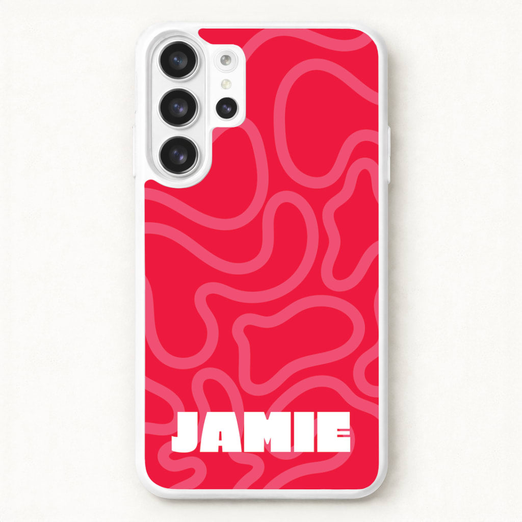 Red And Pink Squiggles Personalised Name Phone Case for Galaxy S26 Ultra