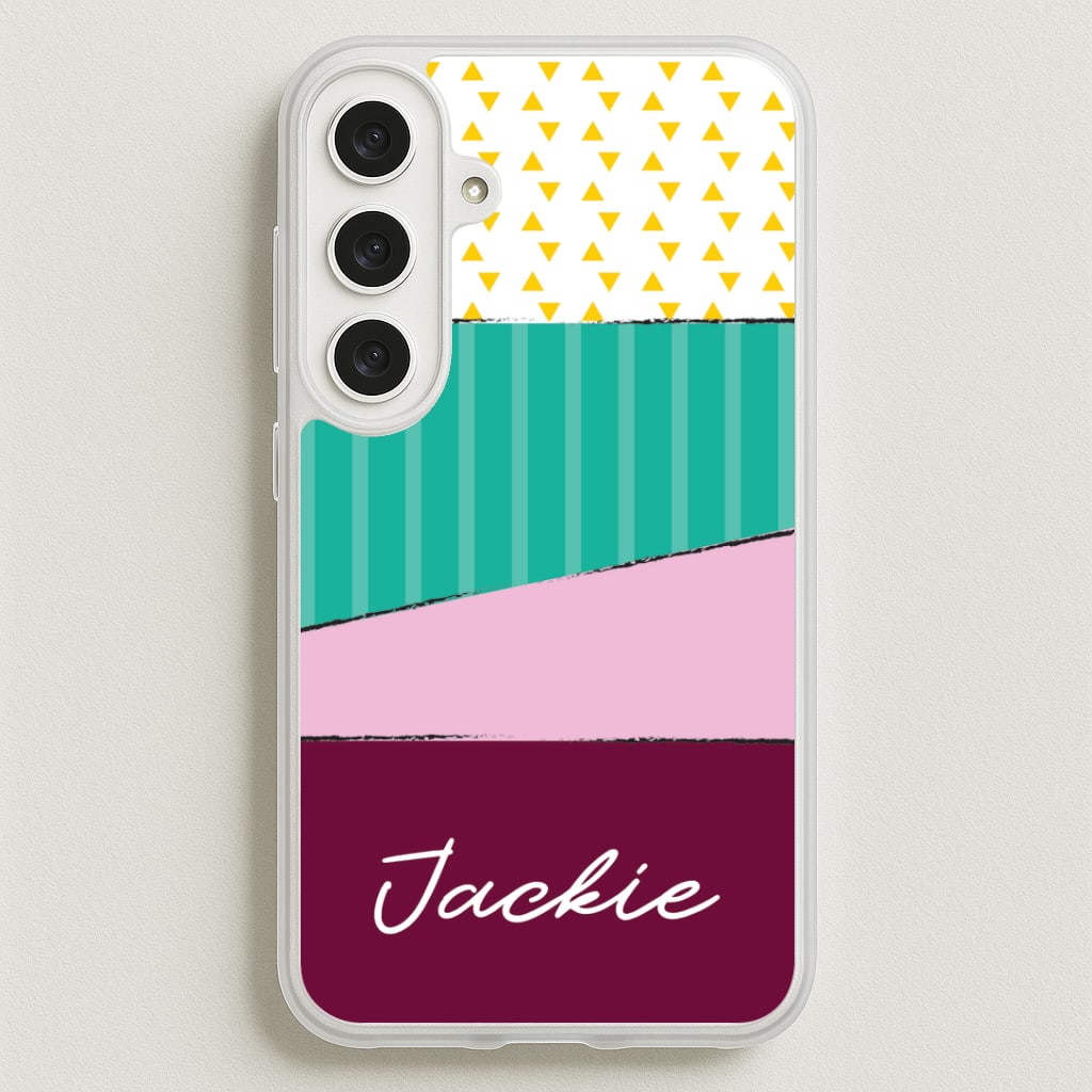 Geometric Patterns Personalised Name Phone Case for Galaxy S25FE