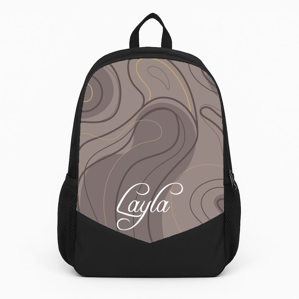 Brown Marble Waves Personalised Name Backpack