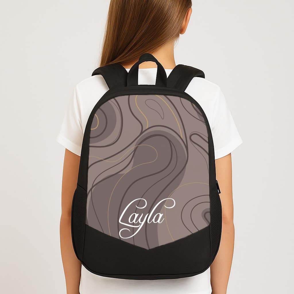 Brown Marble Waves Personalised Name Backpack