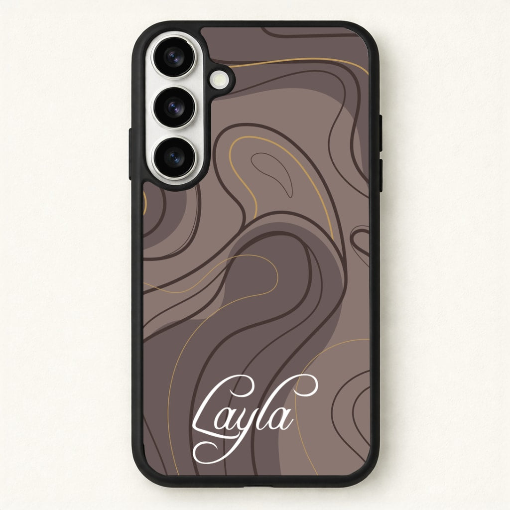 Brown Marble Waves Personalised Name Phone Case for Galaxy S26 Plus