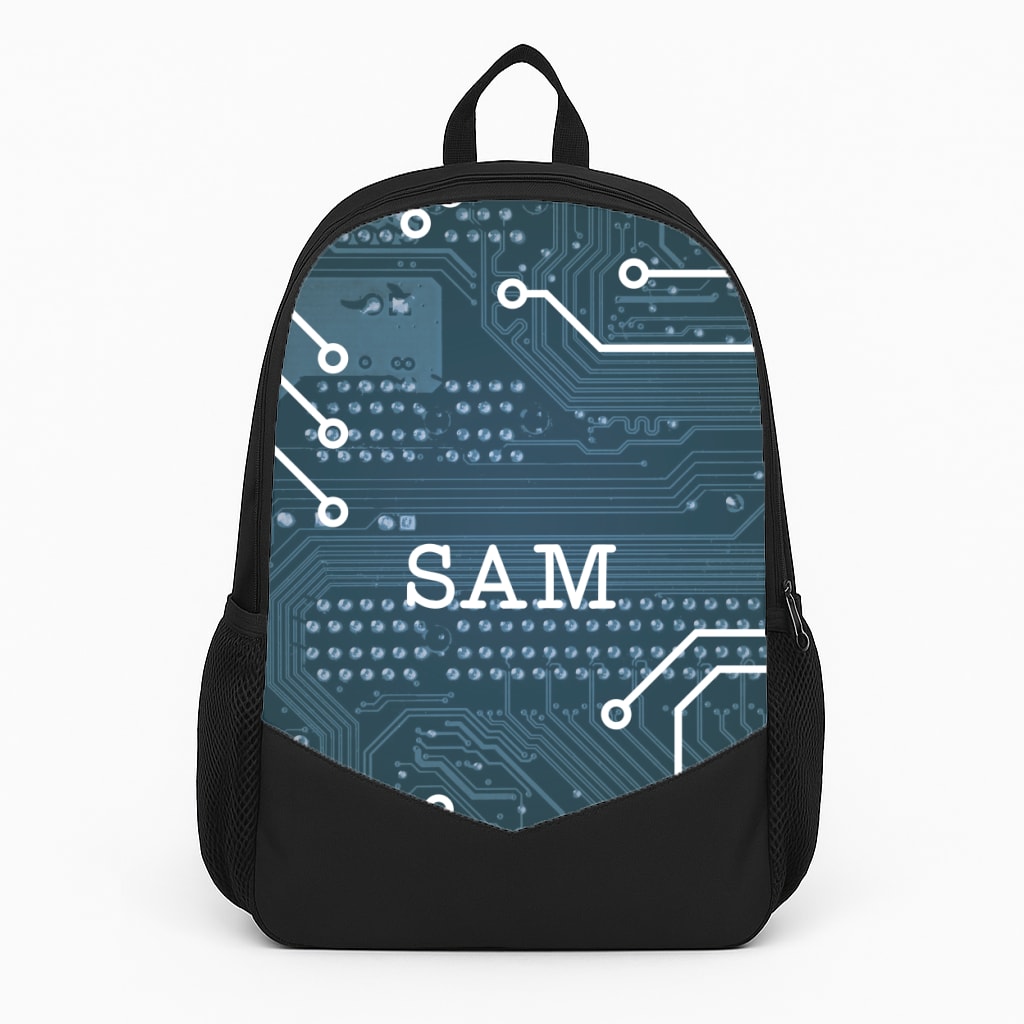 Blue Circuit Board Personalised Name Backpack