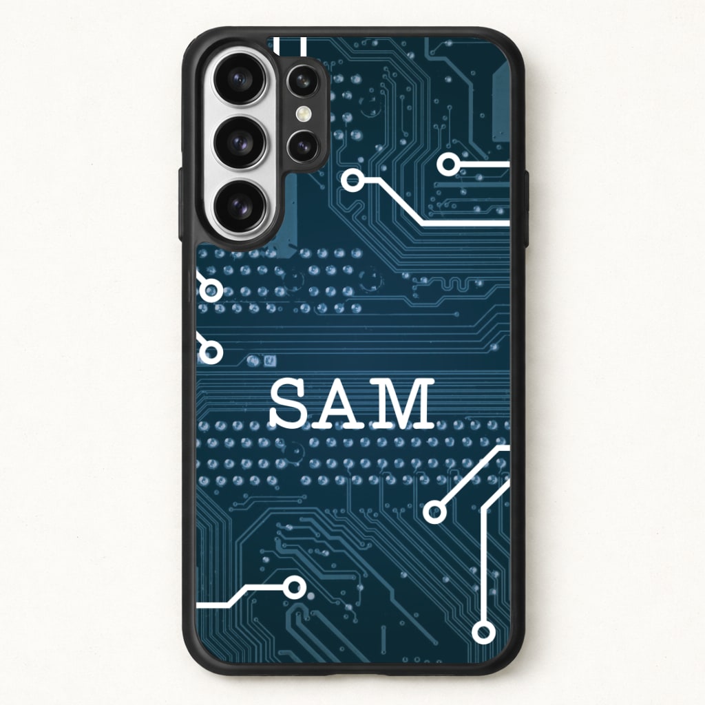 Blue Circuit Board Personalised Name Phone Case for Galaxy S26 Ultra