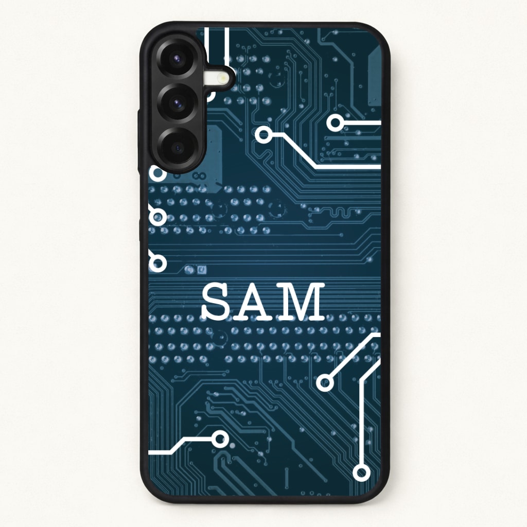 Blue Circuit Board Personalised Name Phone Case for Galaxy A57