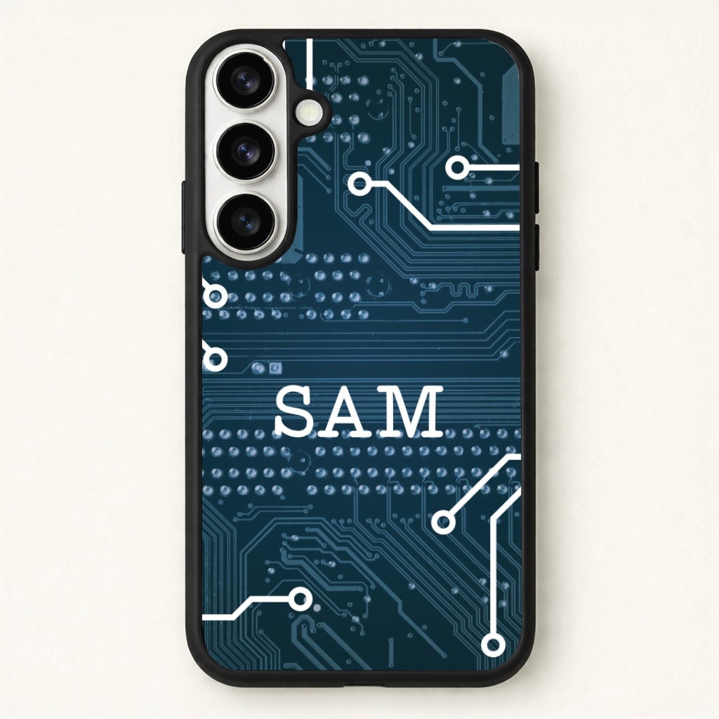 Blue Circuit Board Personalised Name Phone Case for Galaxy S26 Plus
