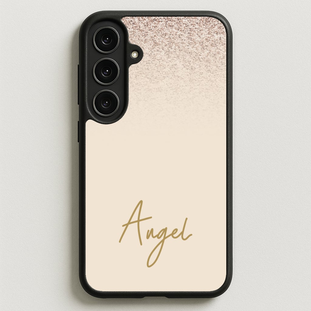 Peach Glitter Personalised Name Phone Case for Galaxy S25FE