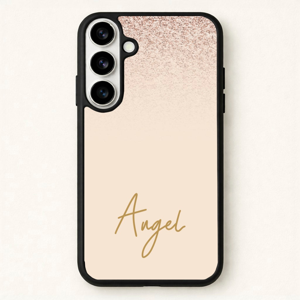 Peach Glitter Personalised Name Phone Case for Galaxy S26