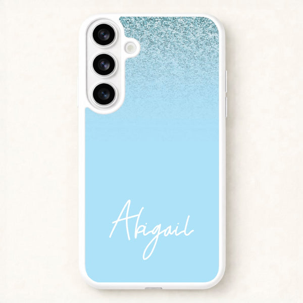 Blue Glitter Personalised Name Phone Case for Galaxy S26