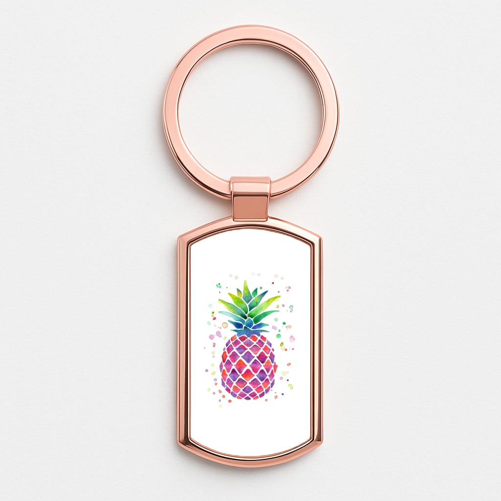 Watercolour Pineapple Rose Gold Keyring