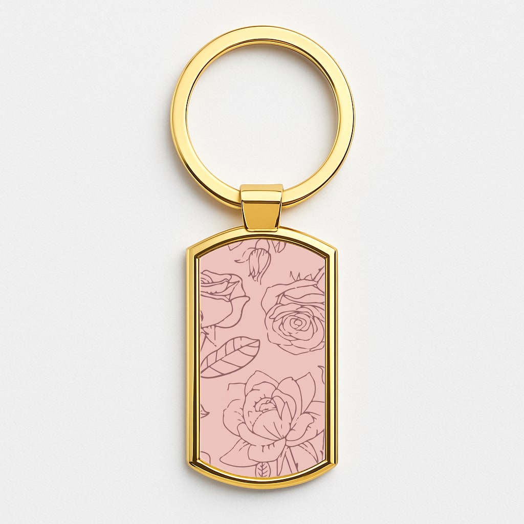 Roses - Foliage Gold Keyring