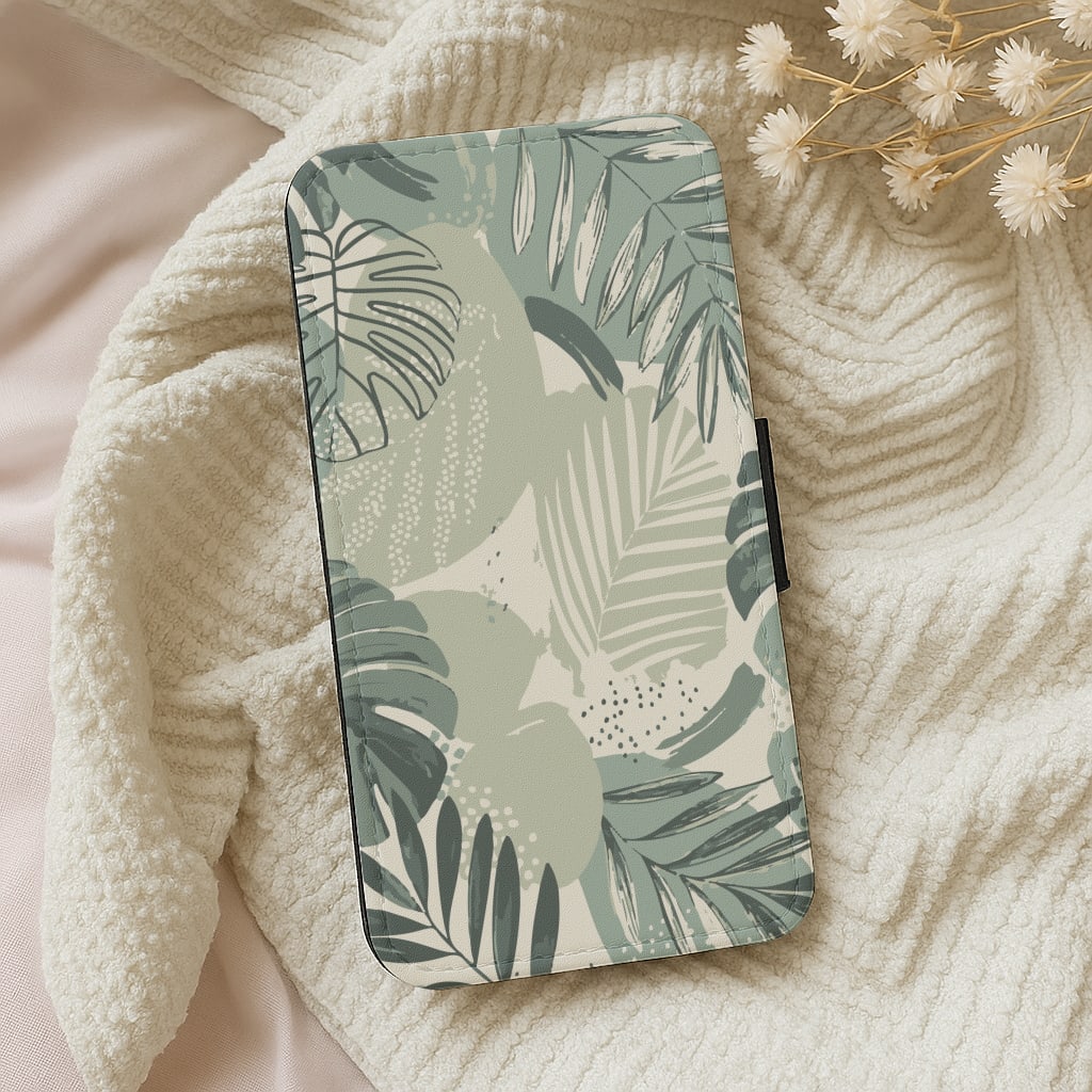 Green Leaf Pattern - Foliage Wallet Phone Case