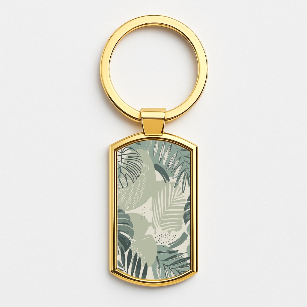 Green Leaf Pattern - Foliage Gold Keyring