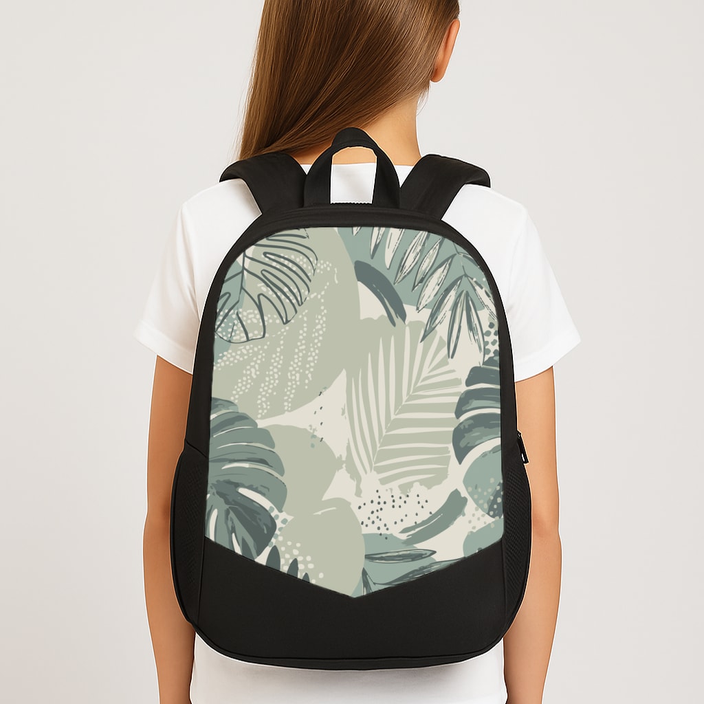 Green Leaf Pattern - Foliage Large School Bag