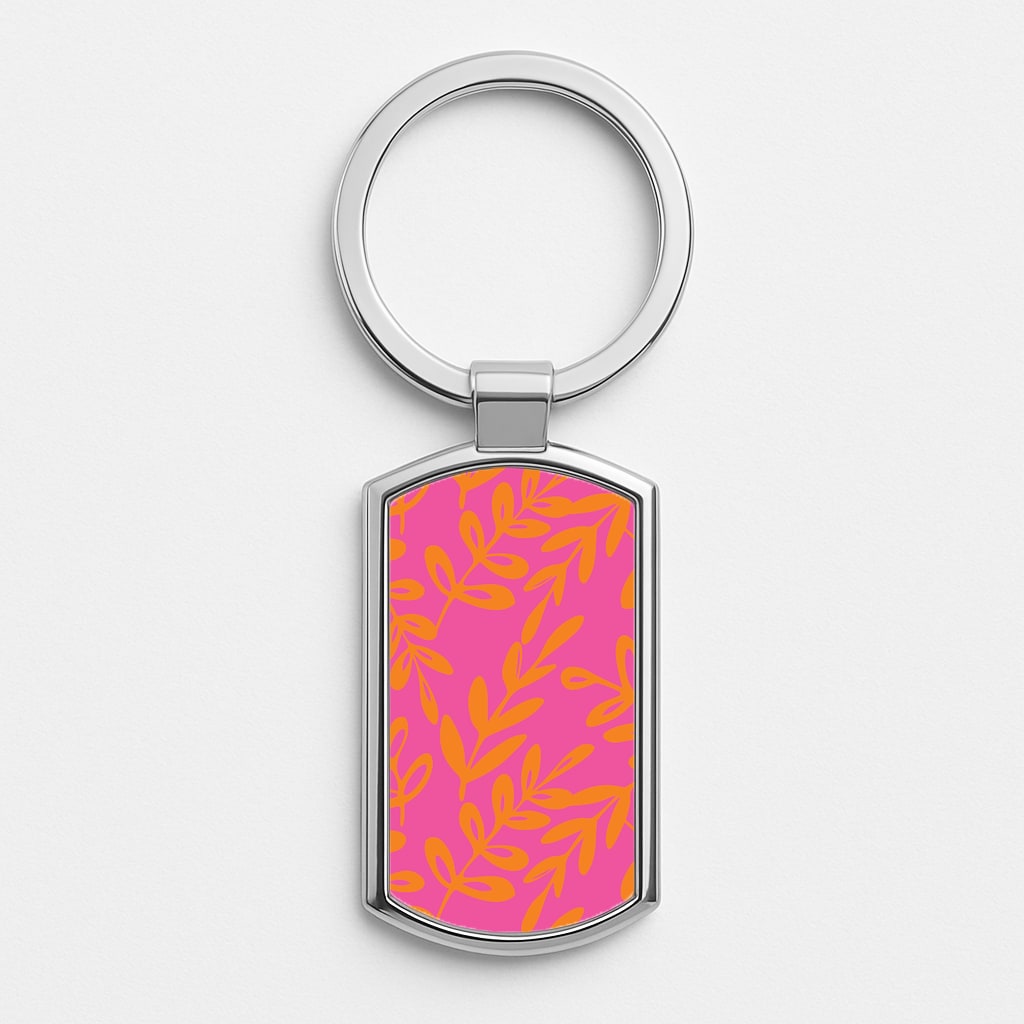 Pink & Orange Leaves - Foliage Silver Keyring
