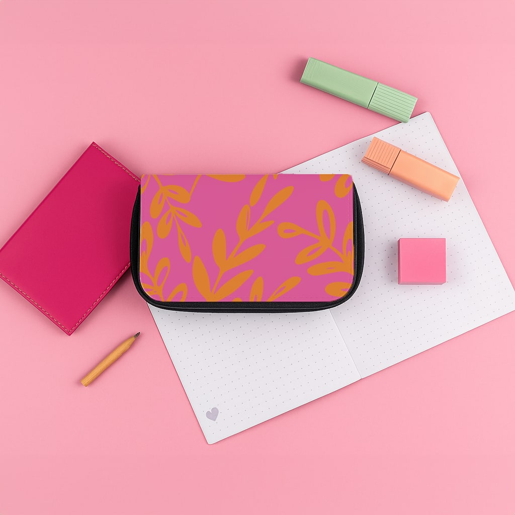 Pink & Orange Leaves - Foliage Pencil Case
