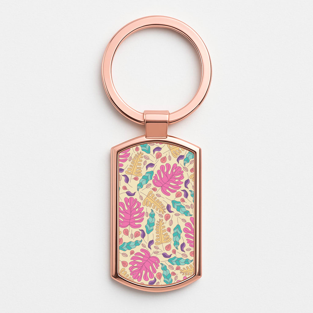 Multi Coloured Leaves - Foliage Rose Gold Keyring