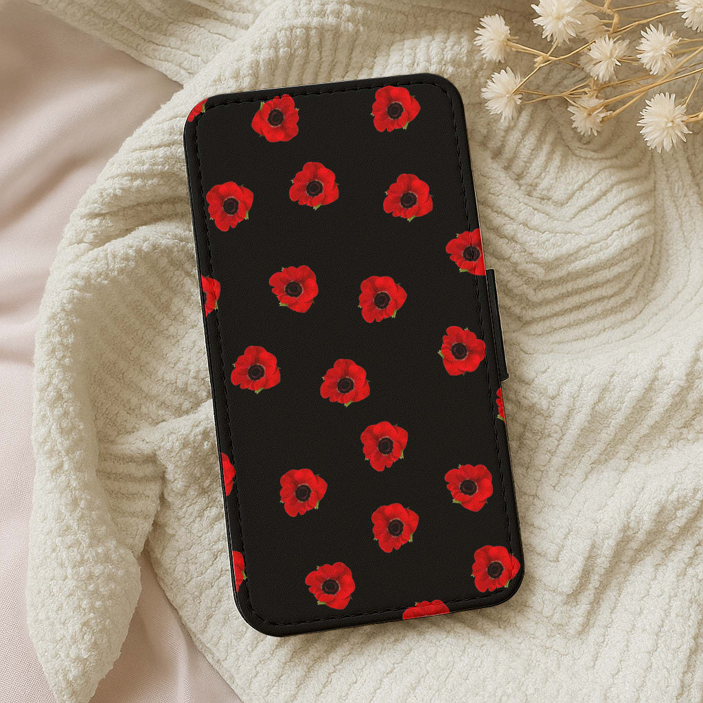 Poppy Pattern Wallet Phone Case