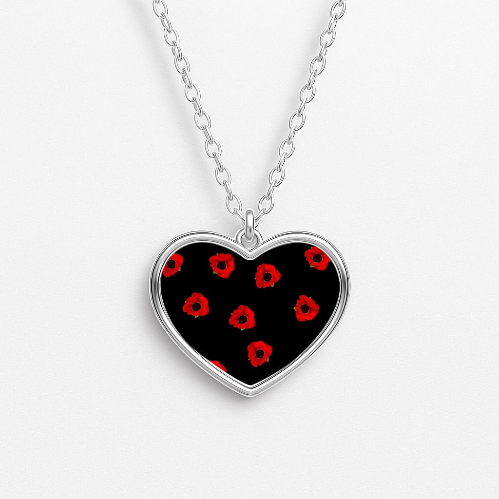 Poppy Pattern Heart Necklace