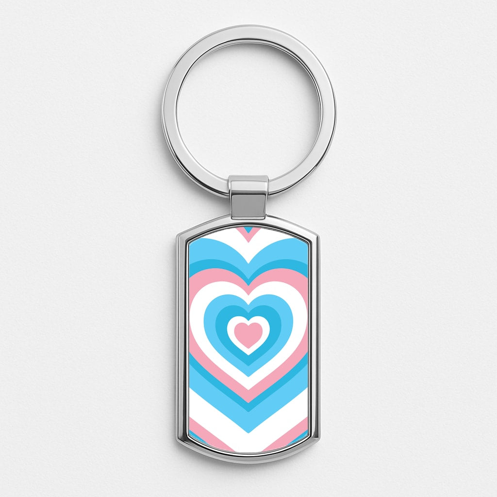 Trans Pride Heart Silver Keyring