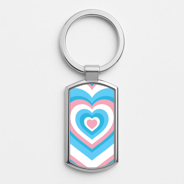 Trans Pride Heart Silver Keyring