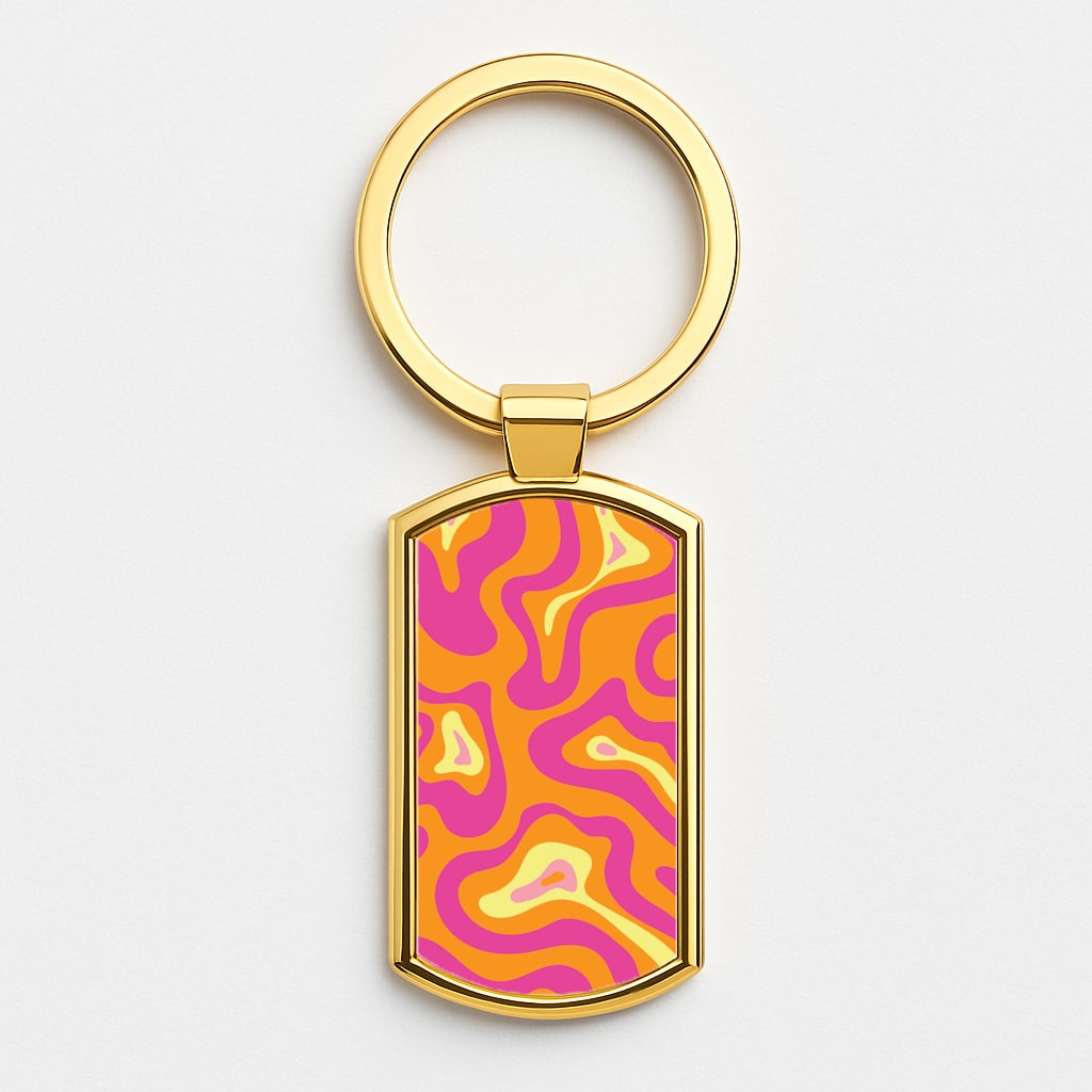 Orange And Pink Psychedelic Pattern Gold Keyring