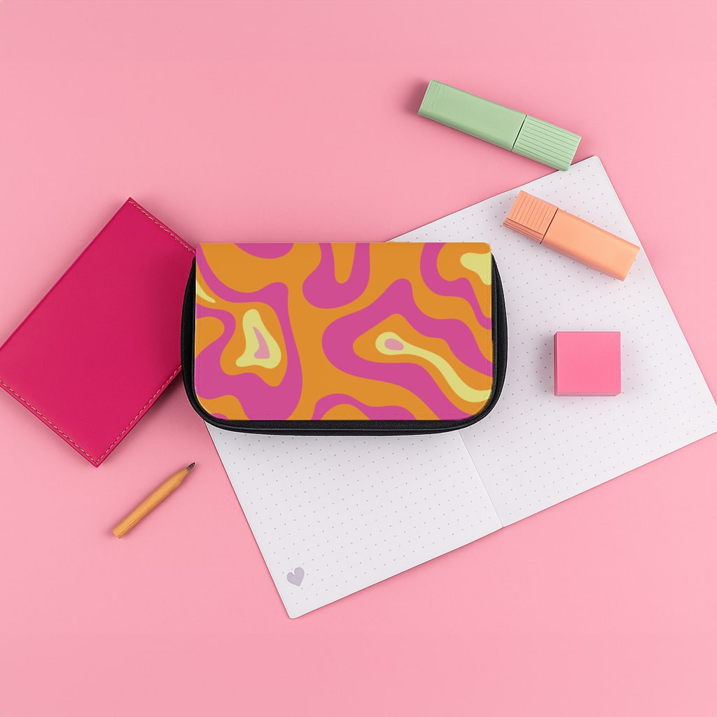 Orange And Pink Psychedelic Pattern Pencil Case