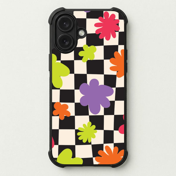 Abstract Flowers Checkered Pattern Phone Case — Bumper case