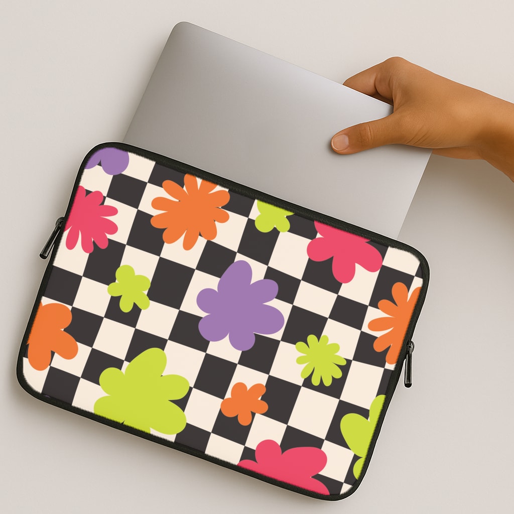 Abstract Flowers Checkered Pattern MacBook Case