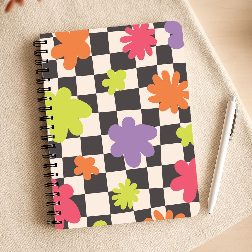 Abstract Flowers Checkered Pattern Notepad
