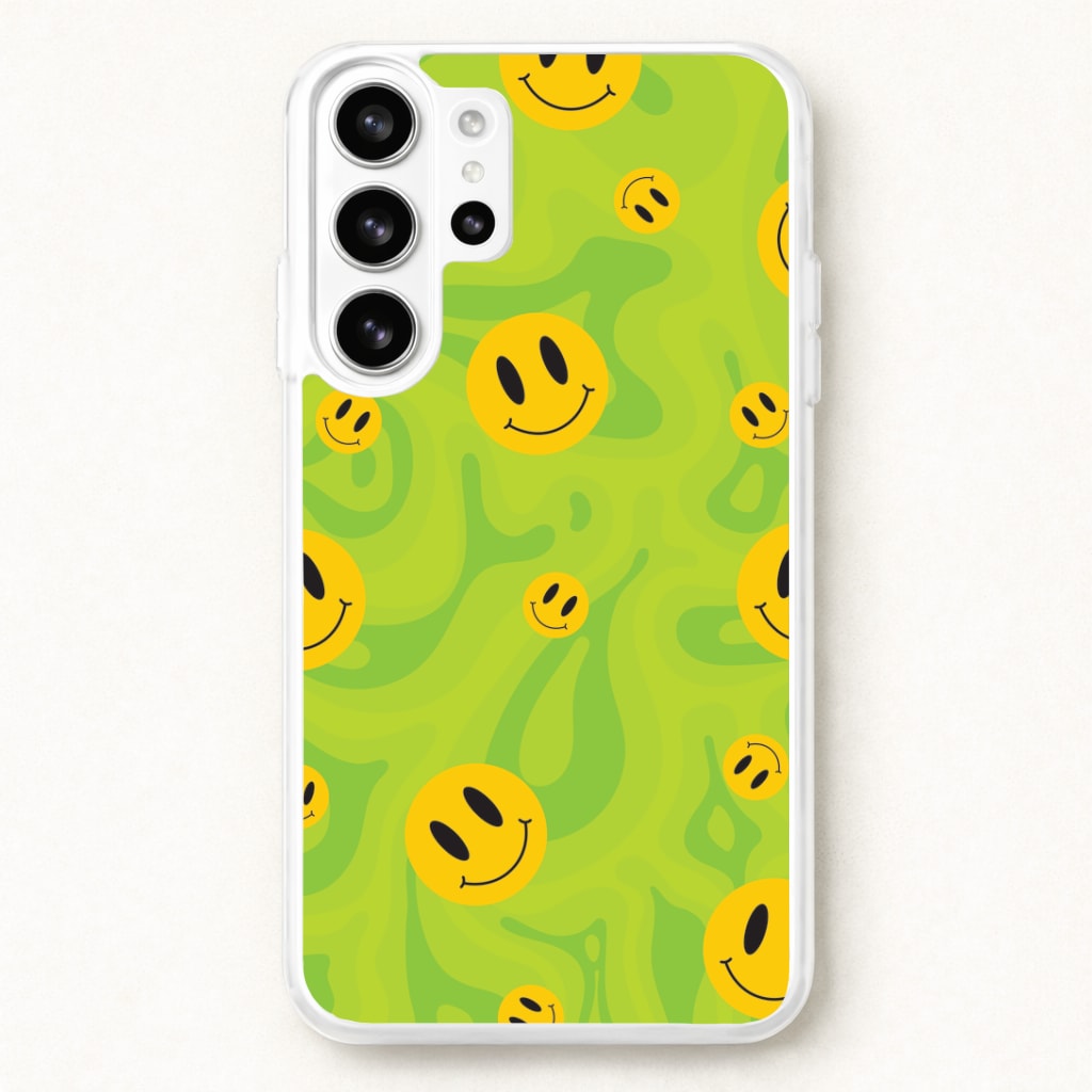 Green Wavey Smileys Pattern Phone Case for Galaxy S26 Ultra
