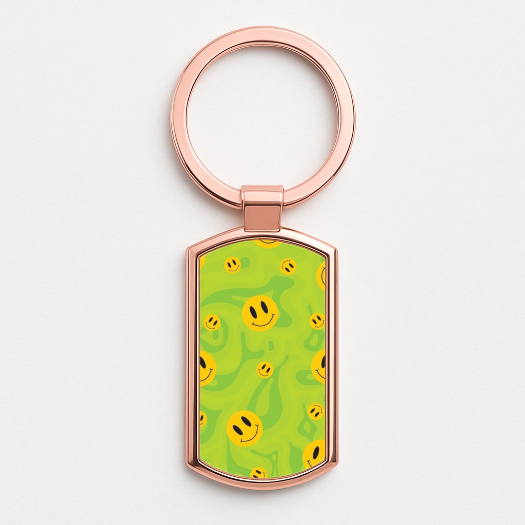 Green Wavey Smileys Pattern Rose Gold Keyring