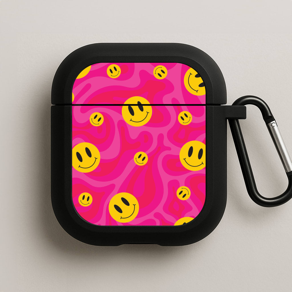 Pink Wavey Smileys Pattern AirPods Case