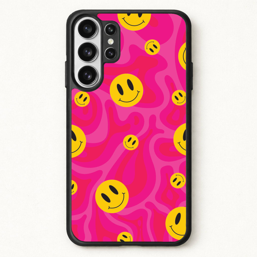 Pink Wavey Smileys Pattern Phone Case for Galaxy S26 Ultra