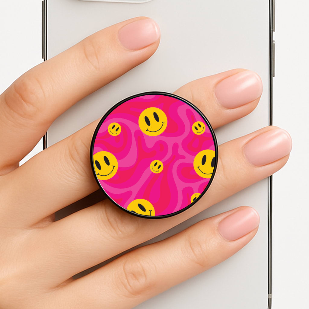 Pink Wavey Smileys Pattern Phone Grip