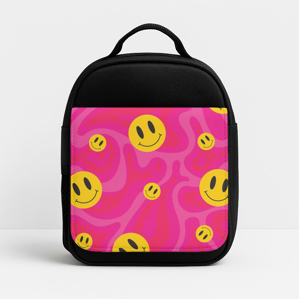 Pink Wavey Smileys Pattern Insulated Lunchbox