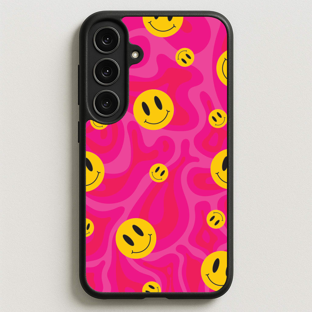 Pink Wavey Smileys Pattern Phone Case for Galaxy S25FE