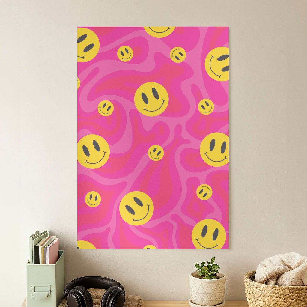 Pink Wavey Smileys Pattern Poster