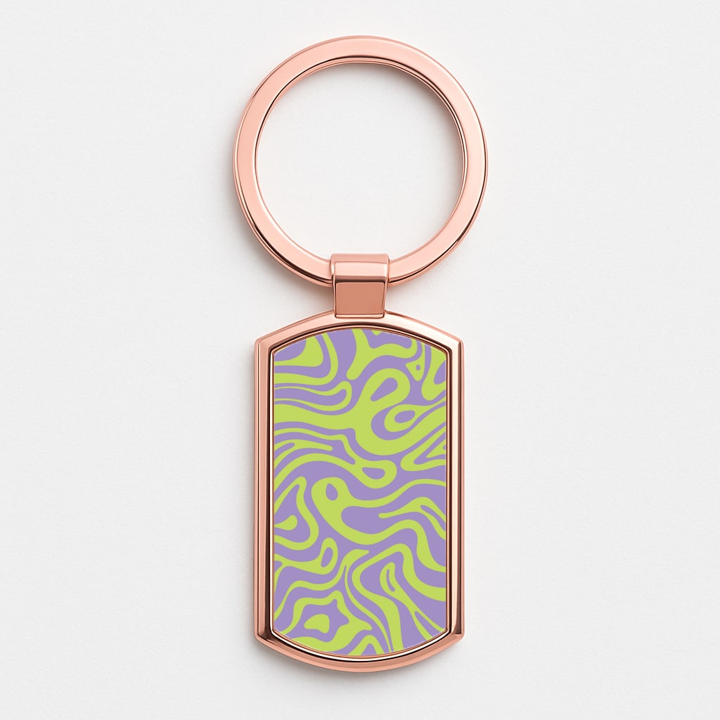 Green And Purple Waves Pattern Rose Gold Keyring