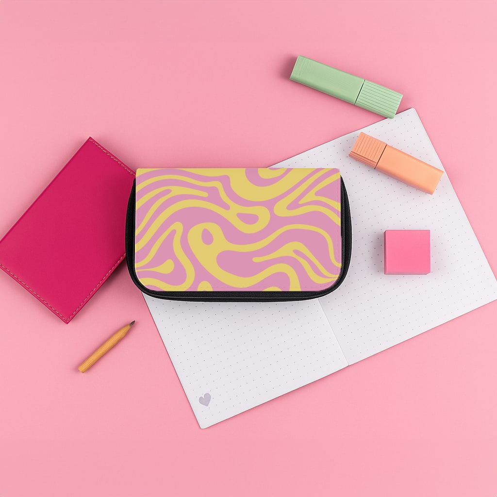 Yellow And Pink Waves Pattern Pencil Case