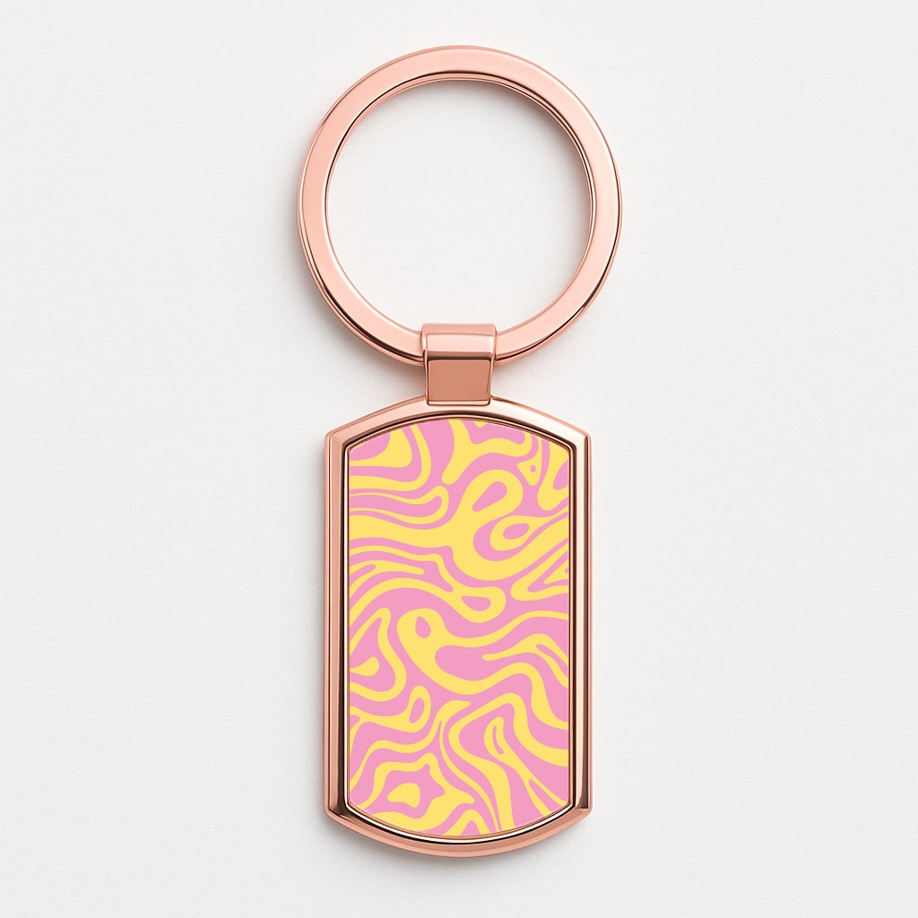 Yellow And Pink Waves Pattern Rose Gold Keyring