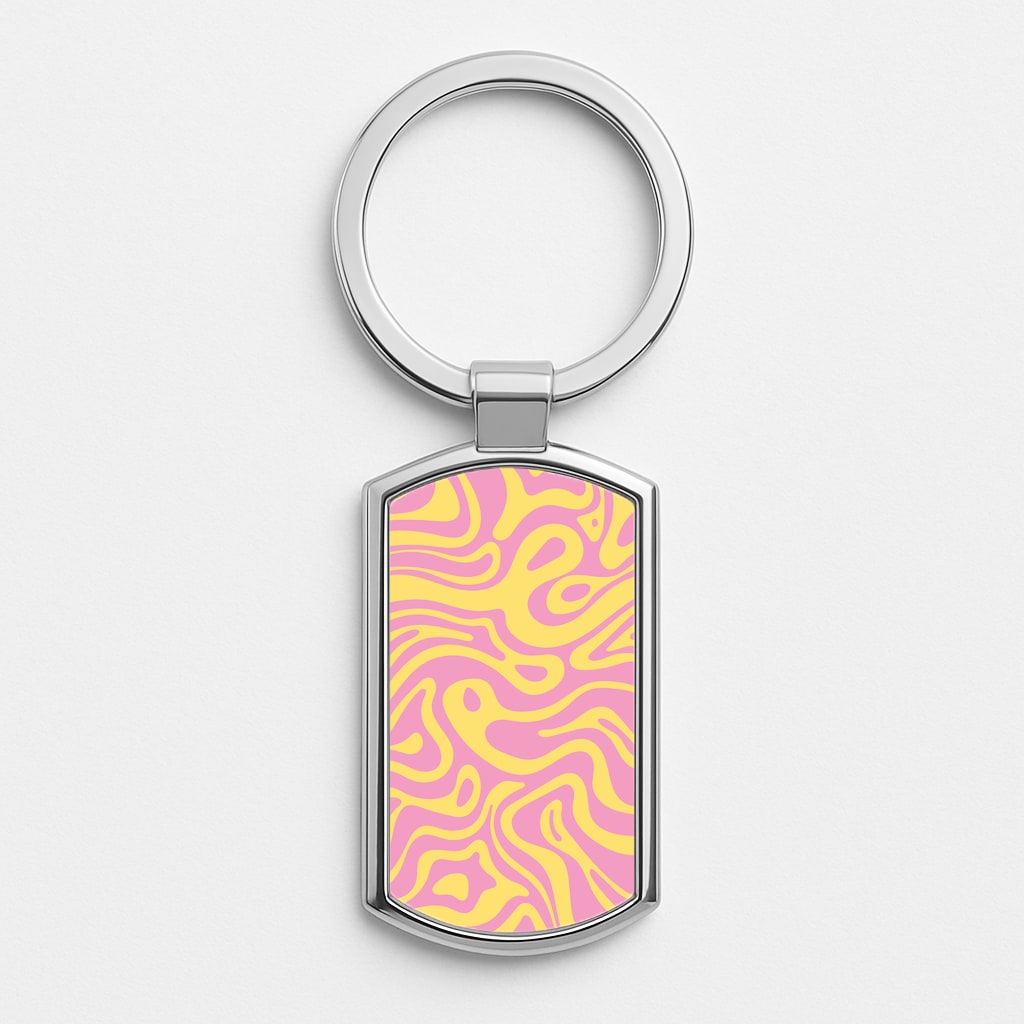 Yellow And Pink Waves Pattern Silver Keyring