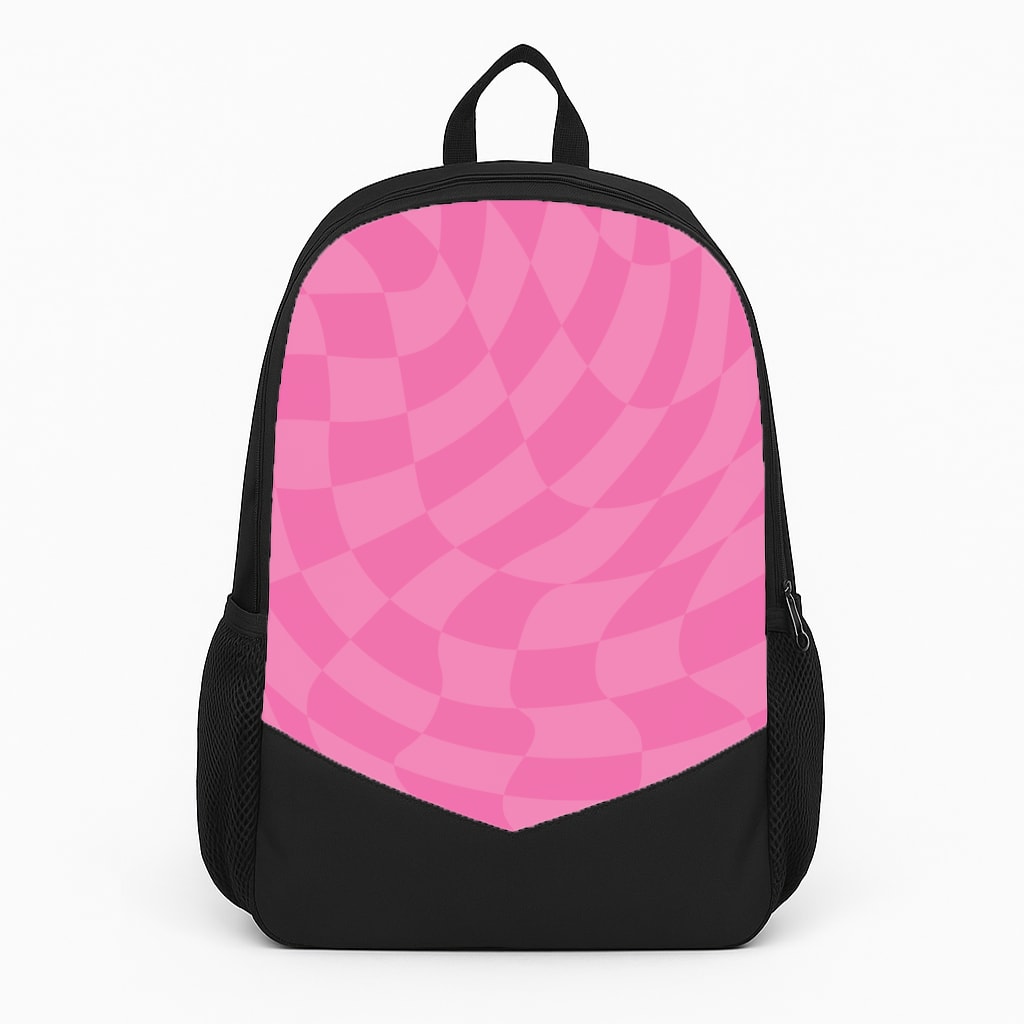 Pink Trippy Checkerboard Pattern Large Backpack