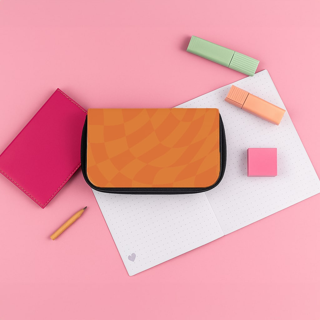 Orange Trippy Checkerboard Pattern Pencil Case